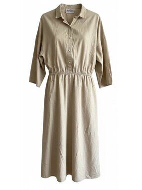 Vintage The American Shirt Dress Full A Line Skirt Solid Khaki Size 16 USA Made